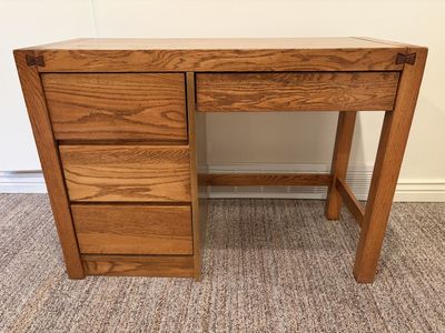 Solid Wood Office Desk with Four Drawers and Butterfly Joint Accents