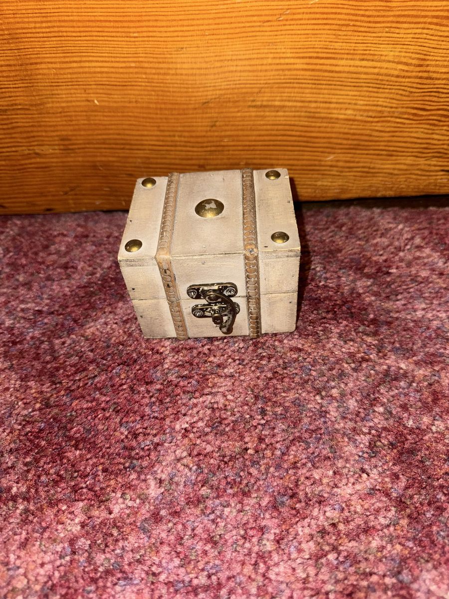 Small Distressed White Wooden Treasure Chest Trinket Box with Latch Closure