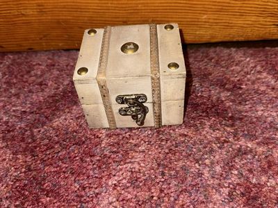 Small Distressed White Wooden Treasure Chest Trinket Box with Latch Closure