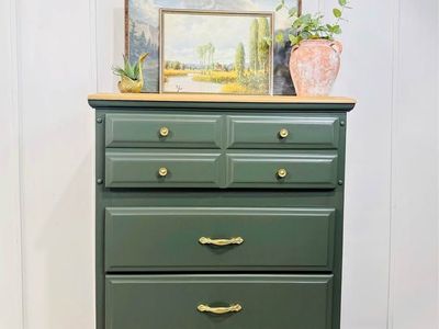 Vintage Modern Inspired Dark Green 4 Drawer Dresser | Modern Inspired 4 Drawer Chest | Dresser