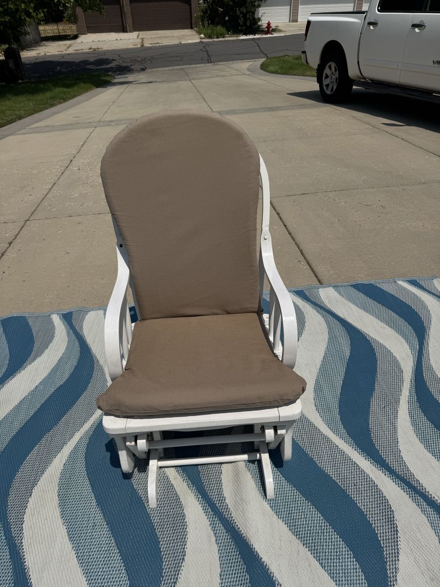 White Glider Rocking Chair with Brown Cushions - Smooth Gliding Motion