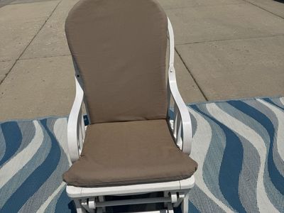 White Glider Rocking Chair with Brown Cushions - Smooth Gliding Motion