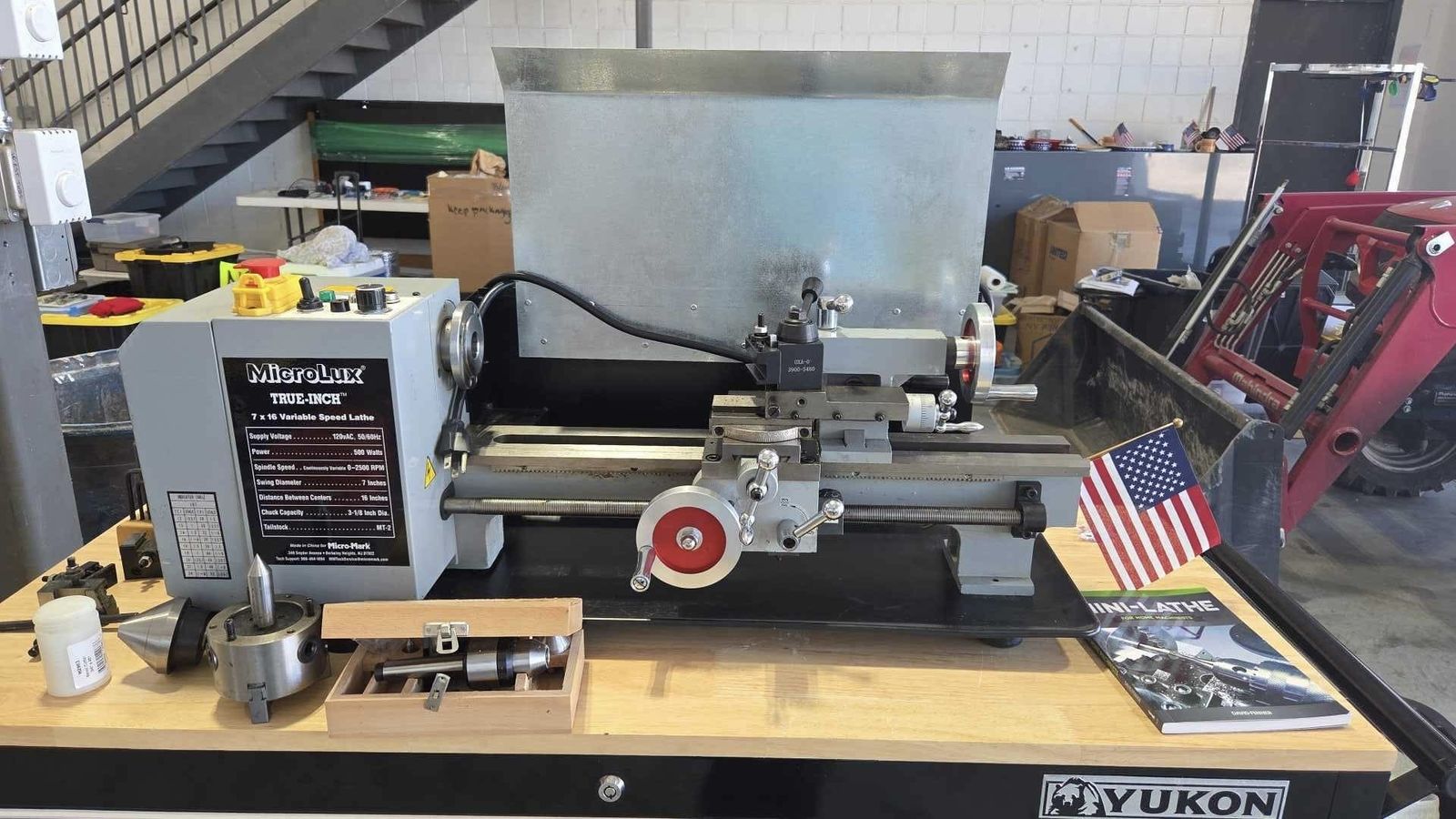 MicroLux 7x16 Variable Speed Lathe + Heavy-Duty Yukon Workbench + Tooling Package