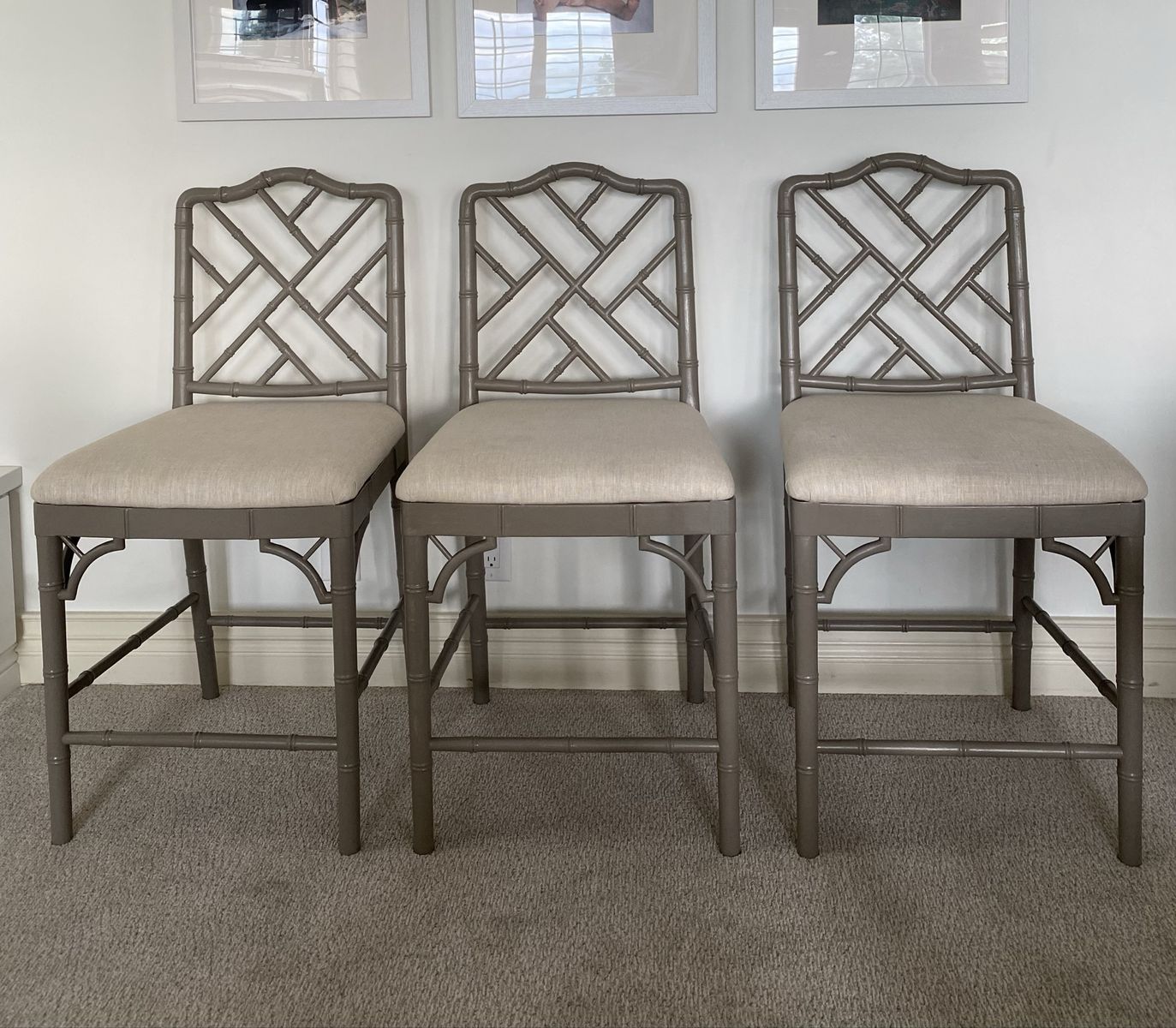 3 barstools for the price of 1! Ballard Design Dayna warm gray bamboo barstools 