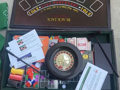 Multi-Game Casino Set with Wooden Case - Roulette Wheel, Blackjack Felt, Poker Chips, & Playing Cards