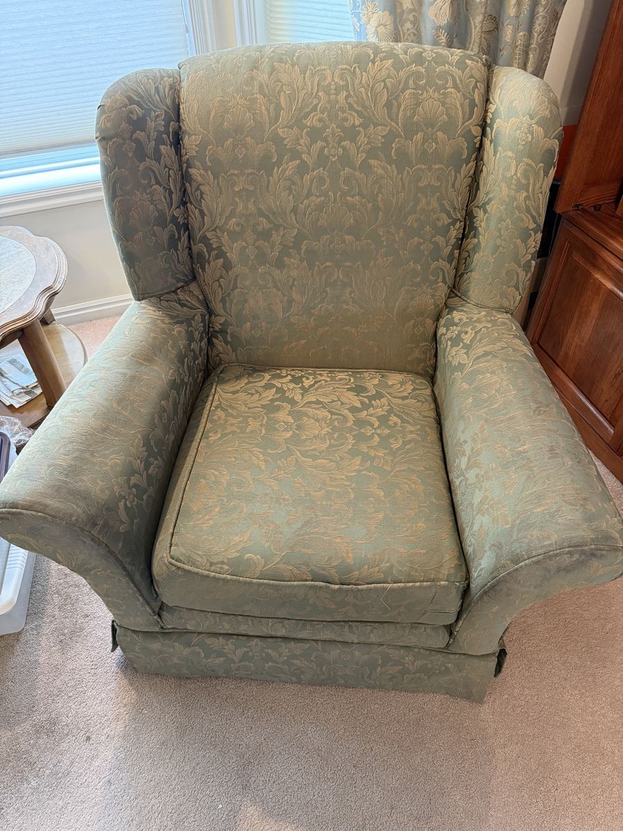 Wingback Armchair Upholstered Damask Pattern Arm Chair