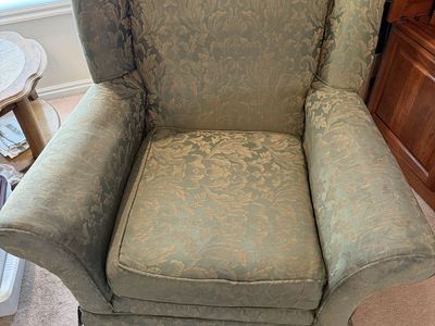 Wingback Armchair Upholstered Damask Pattern Arm Chair