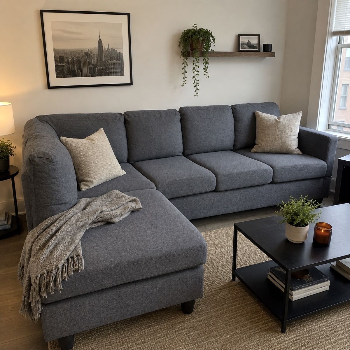 Dark Gray Sectional Couch (L-Shaped) - Free Delivery