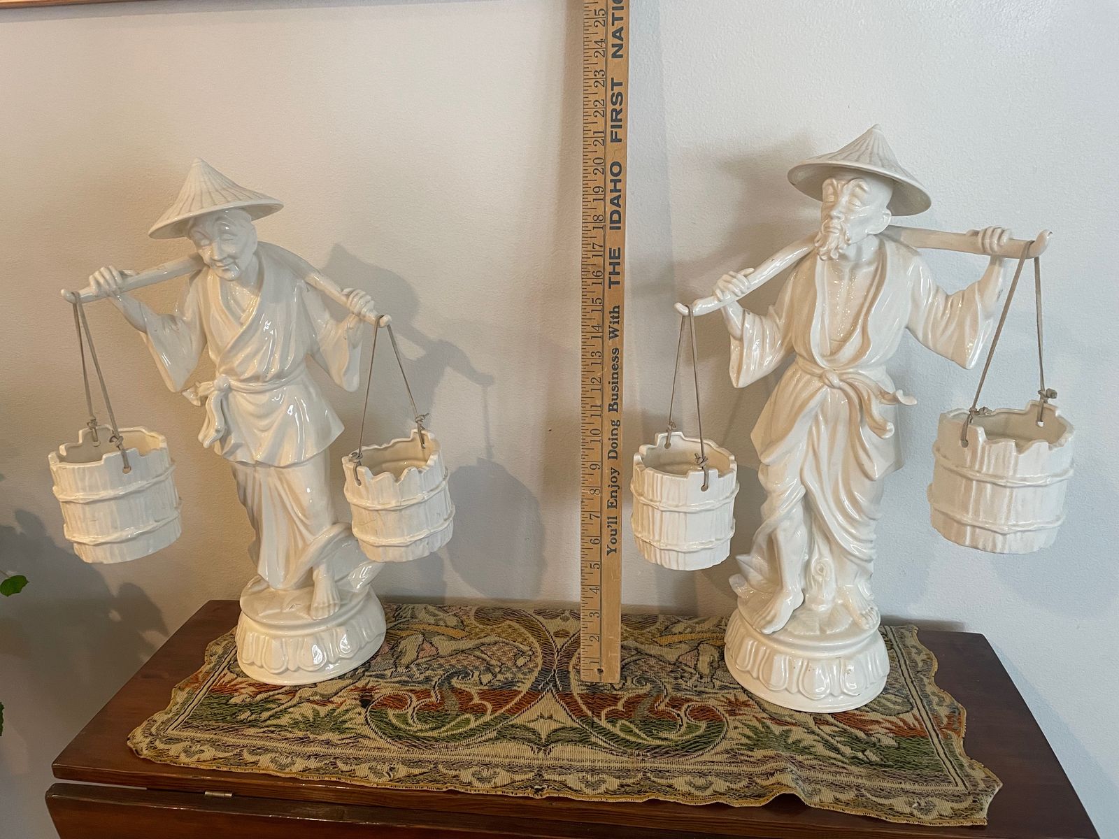 Vintage Pair Blanc de Chine Porcelain Japanese Water Carrier Figures – 21”