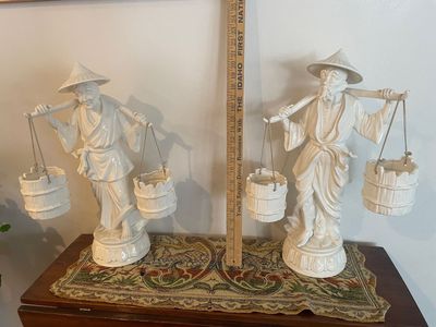 Vintage Pair Blanc de Chine Porcelain Japanese Water Carrier Figures – 21”