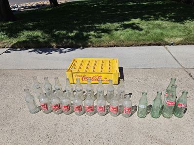 Vintage Coke Bottle Crate and Many Soda Pop Bottles
