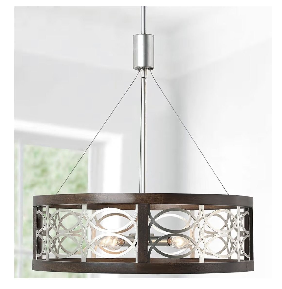 New In Box Wood & Antiqed Nickel Light Fixture