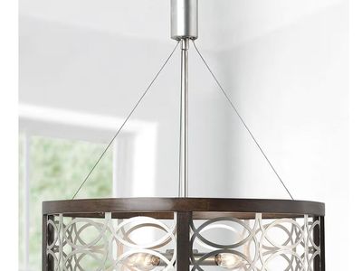 New In Box Wood & Antiqed Nickel Light Fixture