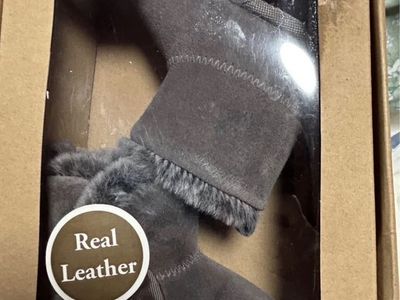 Bearpaw Baby Boo Gray Real Leather Faux Fur Boots, Size 0-6M