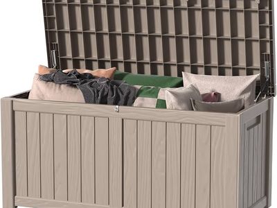 150 Gallon Lockable Resin Box, Waterproof Storage Container for Patio Furniture, Garden Supplies and Tools (150 Gallons, Gray)