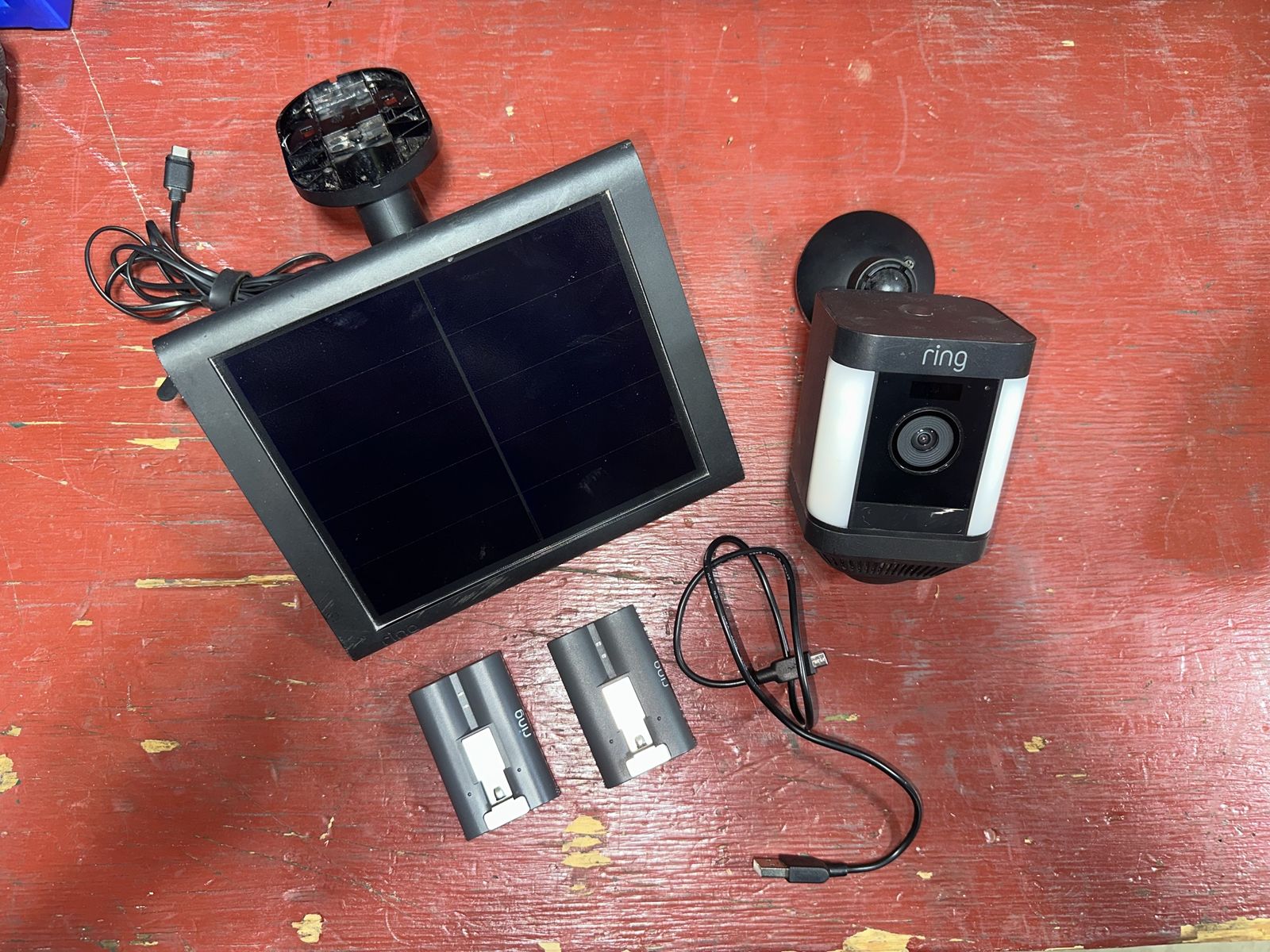 Ring Spotlight Cam Battery with Solar Panel, 2 Rechargeable Batteries, and Cable