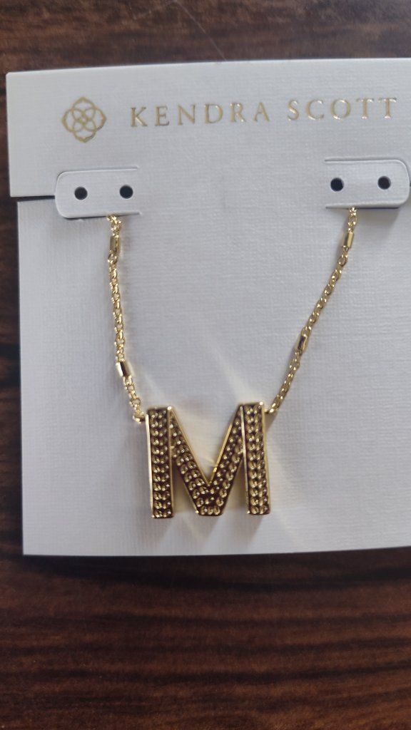 Kendra Scott BeauLetter M Pendant Necklace - Vintage 23k Gold Over Brass, 16" Chain + Extender