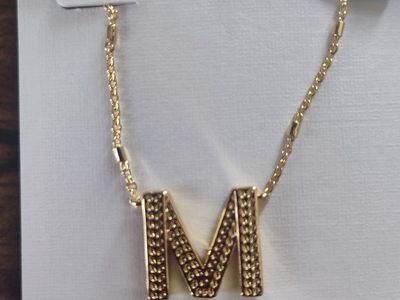 Kendra Scott BeauLetter M Pendant Necklace - Vintage 23k Gold Over Brass, 16" Chain + Extender