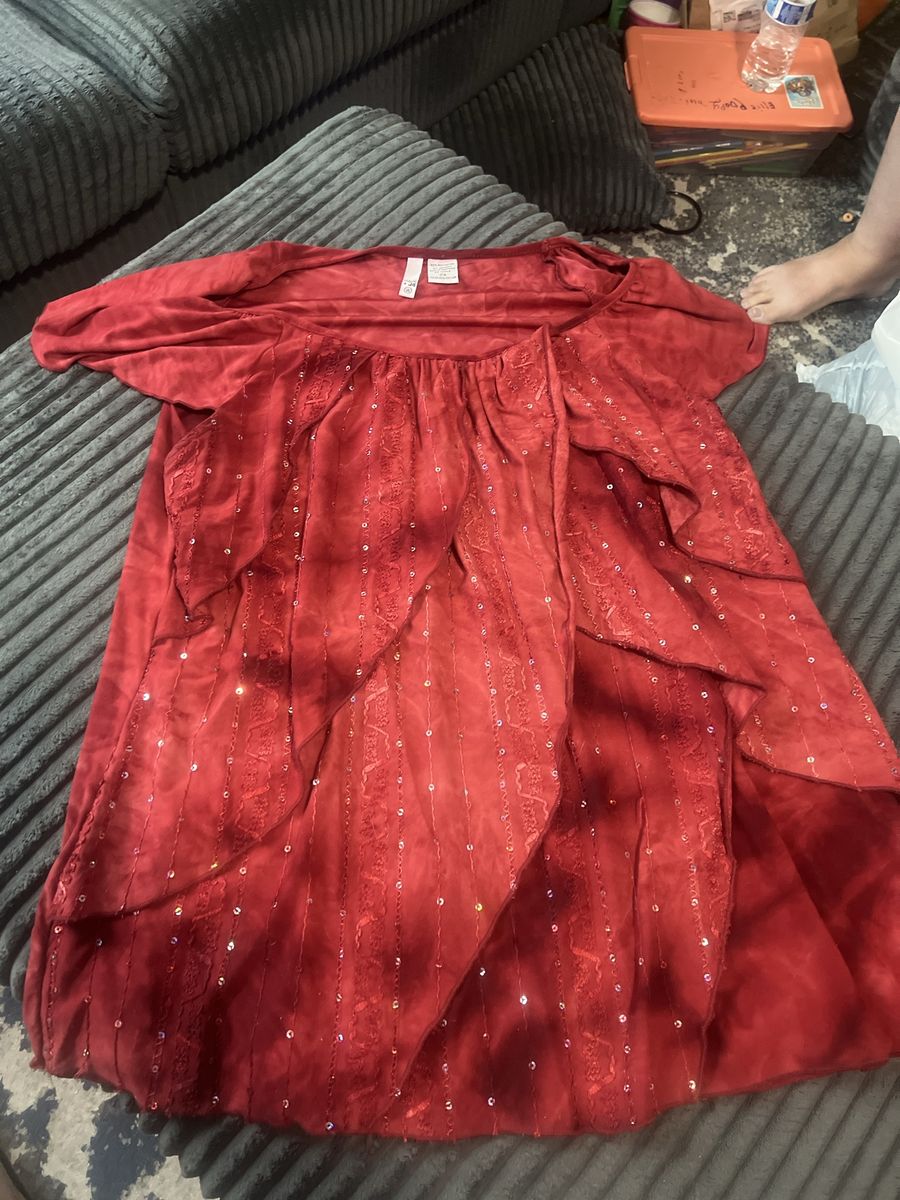 Sami Jo Plus Size Orange Red Sequin Ruffle Blouse 2X