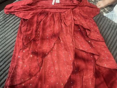 Sami Jo Plus Size Orange Red Sequin Ruffle Blouse 2X