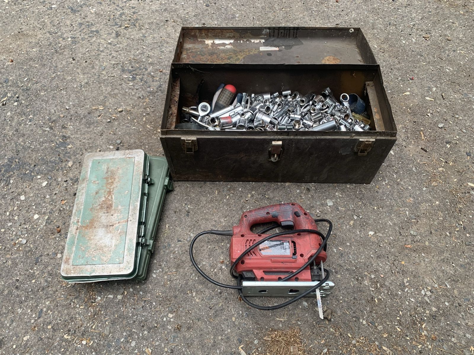 Vintage tool haul Sockets wrenches hole saws pliers screwdrivers Jigsaw