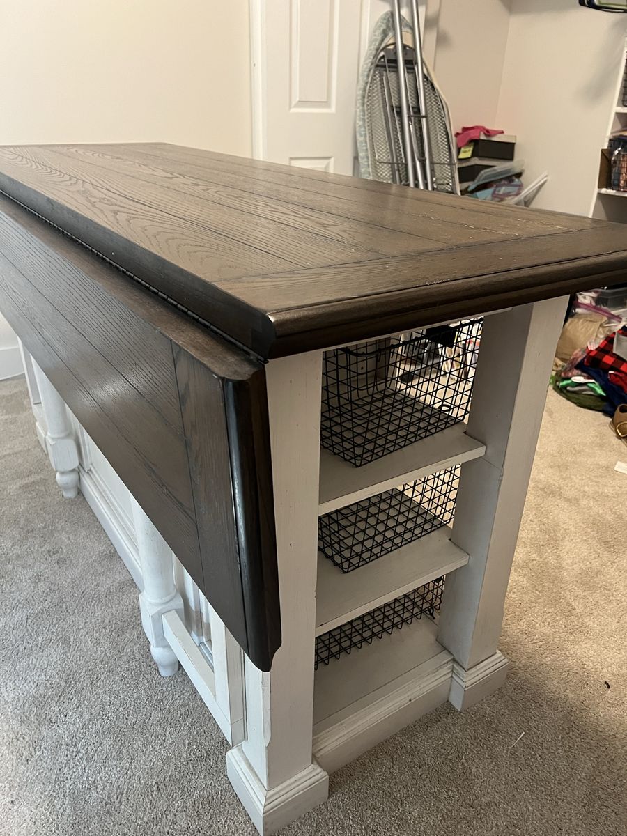 Rustic Modern Farmhouse Kitchen Island Craft Table w/ Drop Leaf & Storage (72"L x 38"W)