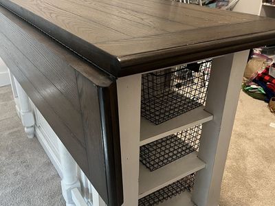 Rustic Modern Farmhouse Kitchen Island Craft Table w/ Drop Leaf & Storage (72"L x 38"W)