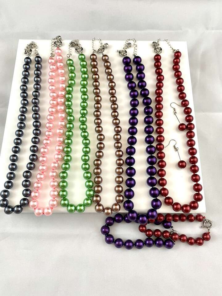 NEW! Gorgeous Glass Pearl Hand Tied Necklaces-Two Have Matching Pieces -  VERY Nice - C PIX.