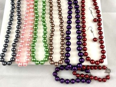 NEW! Gorgeous Glass Pearl Hand Tied Necklaces-Two Have Matching Pieces - VERY Nice - C PIX.