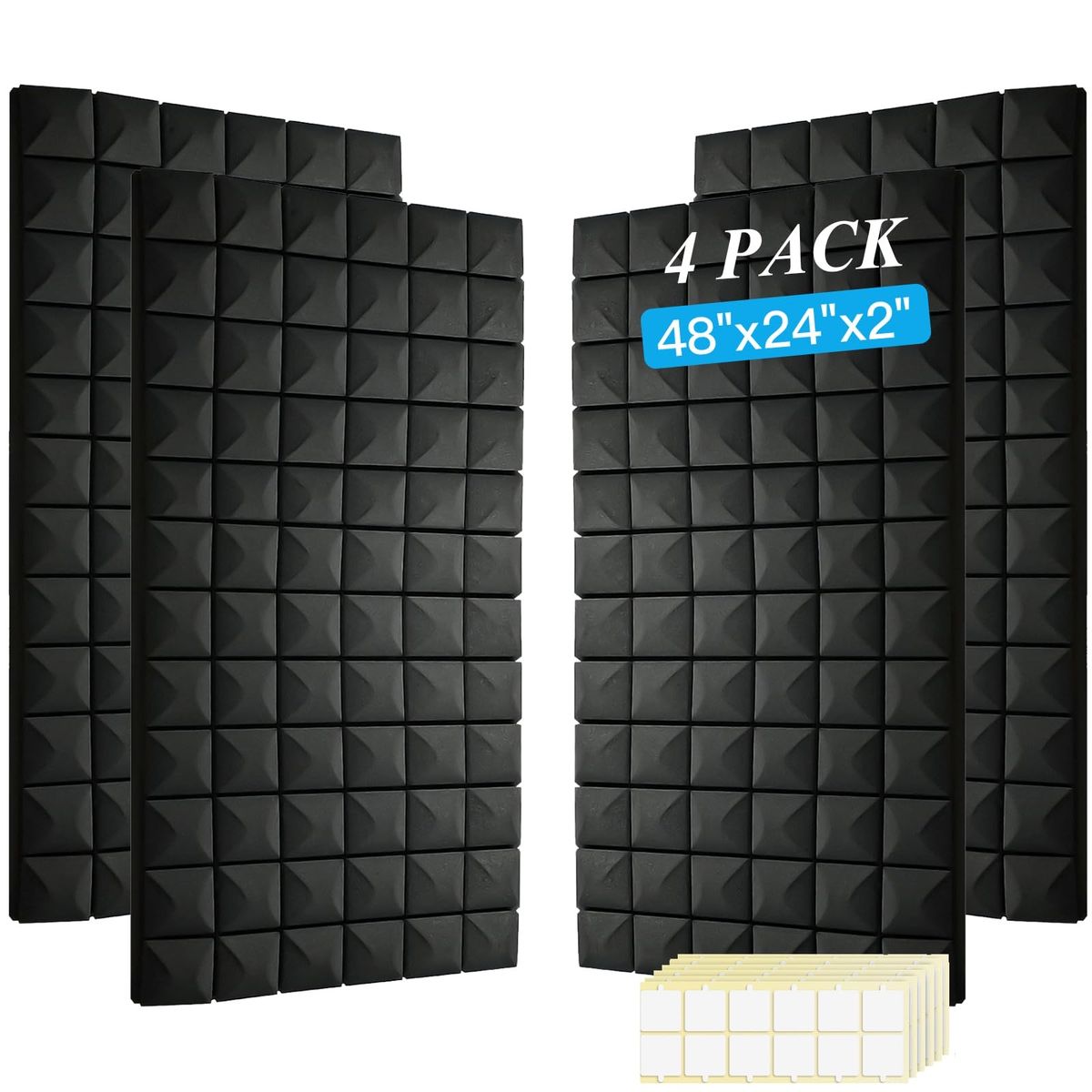 4 Pack 48"x24"x2" Acoustic Soundproof Panels - High Density Black