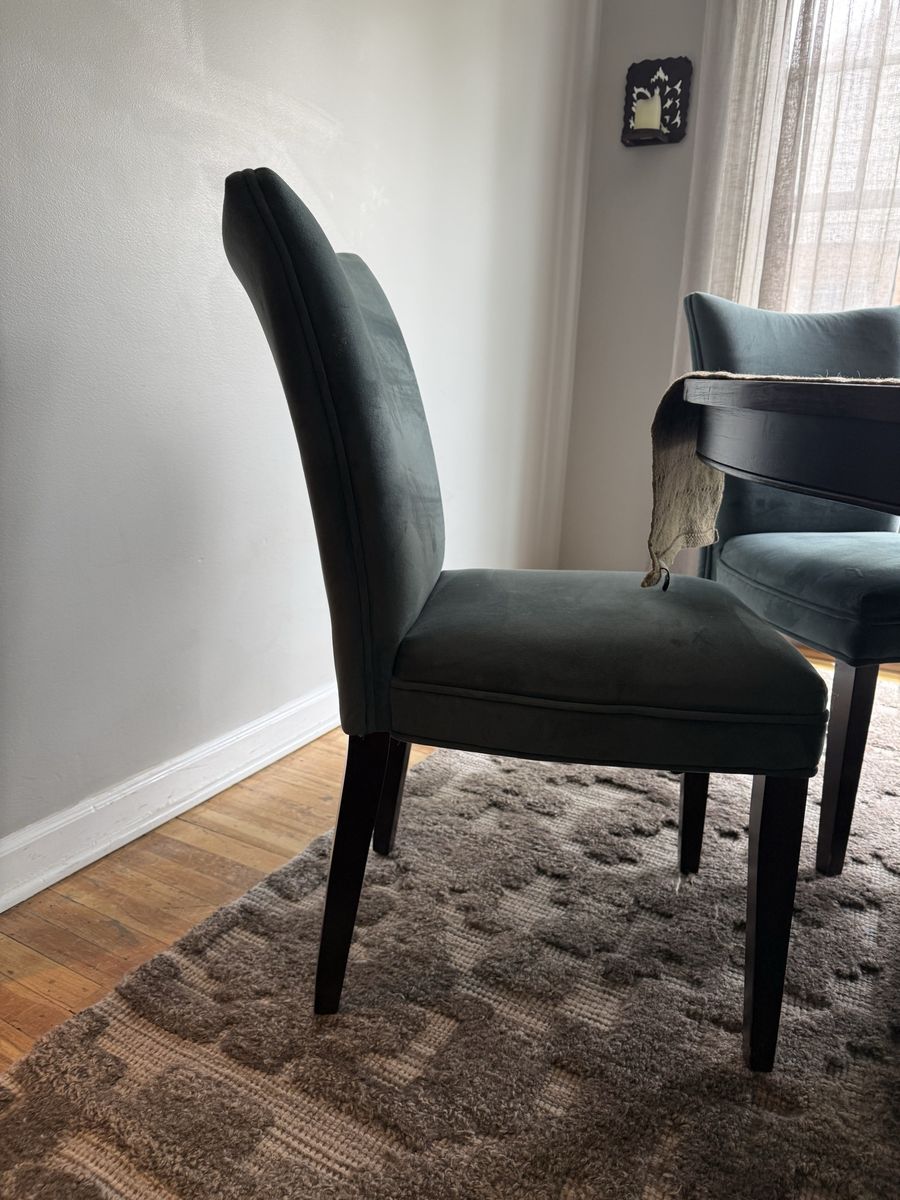 Set of 6  Blue Velvet Dining Chairs, Modern Upholstered Side Chairs with Dark Wood Legs