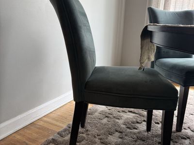 Set of 6 Blue Velvet Dining Chairs, Modern Upholstered Side Chairs with Dark Wood Legs