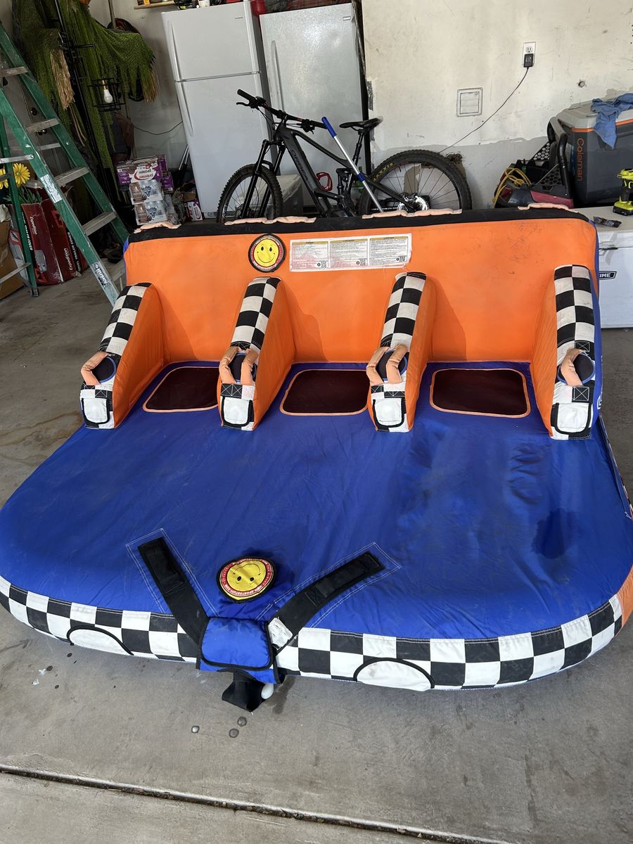 Super Betty 3-Person Inflatable Towable Tube Water Sport Raft - Blue/Orange Checkerboard