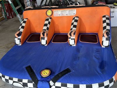 Super Betty 3-Person Inflatable Towable Tube Water Sport Raft - Blue/Orange Checkerboard