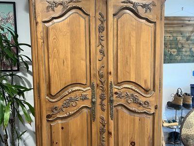 Vintage French Provincial Carved Armoire - Solid Wood Wardrobe Cabinet