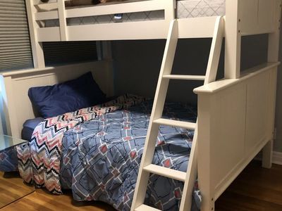 White Wooden bunk bed with dresser