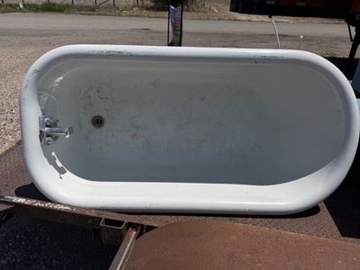Vintage Cast Iron Claw Foot Bathtub - White Porcelain Enamel - Hardware Included
