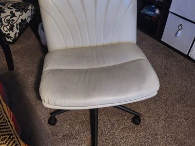 White Faux Leather Rolling Office Chair with Channel Tufted Back