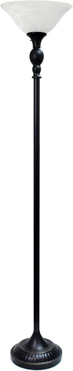 Elegant Designs LF2001-RBW 1 Light Torchiere Floor Lamp with Marbelized White Glass Shade, Restoration Bronze and White