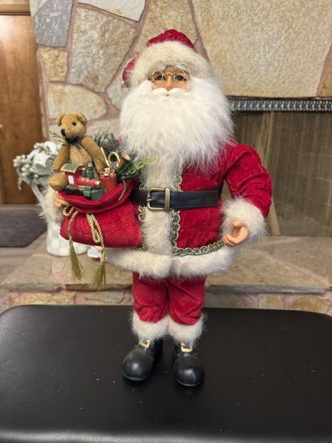 Karen Didion Originals Collectible Santa Claus Figure with Toy Bag Christmas Decor