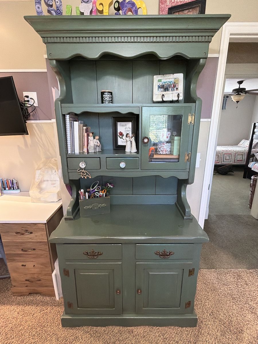 Green Farmhouse Hutch Cabinet / Storage Cabinet