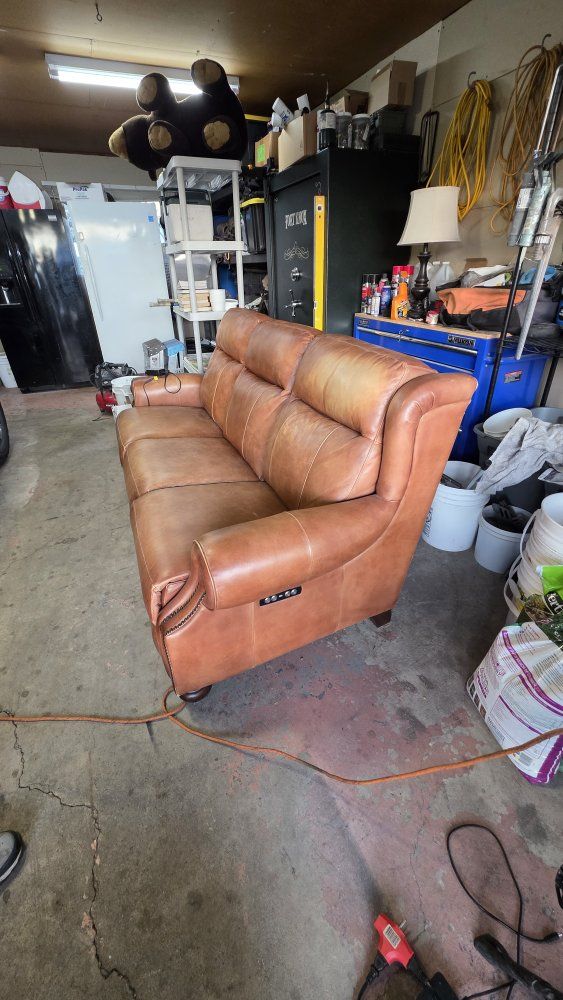 Brown Leather Reclining Sofa Couch with Power Recline - Good Condition