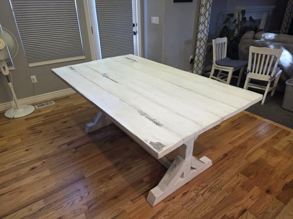 FREE Solid Wood Farmhouse Table – White/Distressed