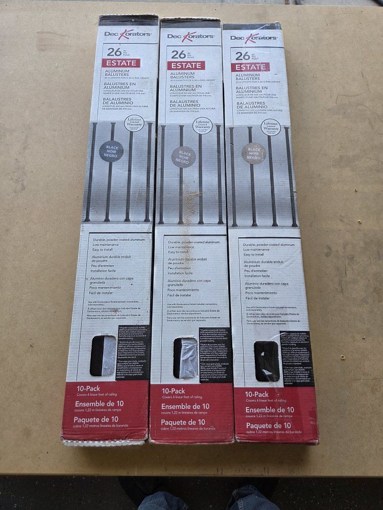 DecKorators Estate 26" Black Aluminum Balusters - 3x 10-Packs (30 Total) for Deck Railing