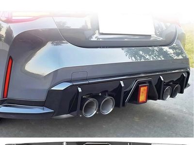 Gloss Black Rear Bumper Diffuser w/ LED Brake Light for 2021-2025 BMW G80 M3 G82 G83 M4