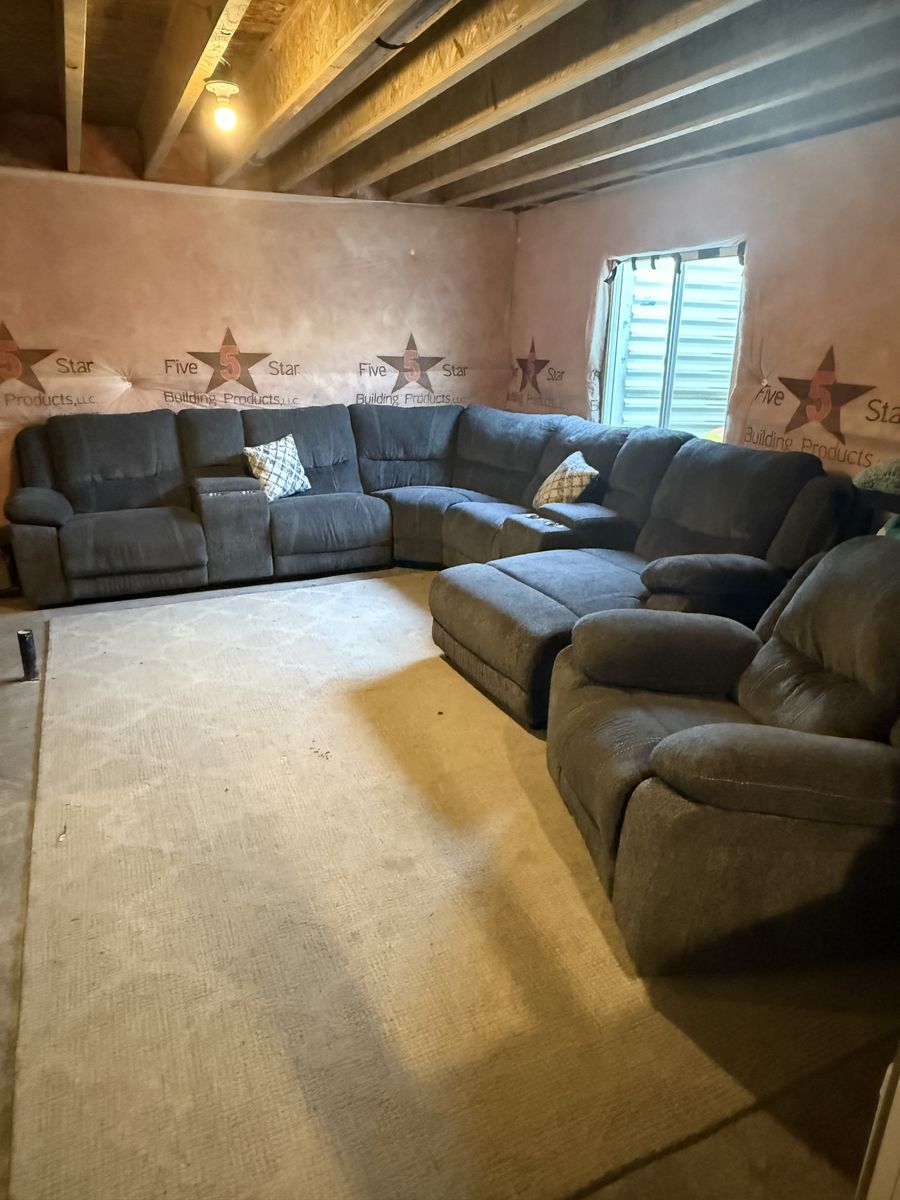 Charcoal Grey Reclining Sectional Sofa with Matching Recliner