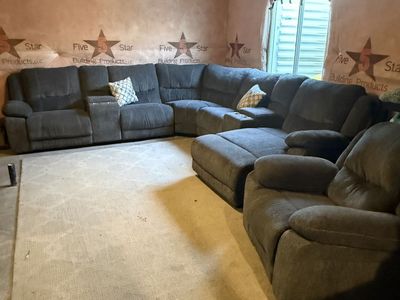 Charcoal Grey Reclining Sectional Sofa with Matching Recliner