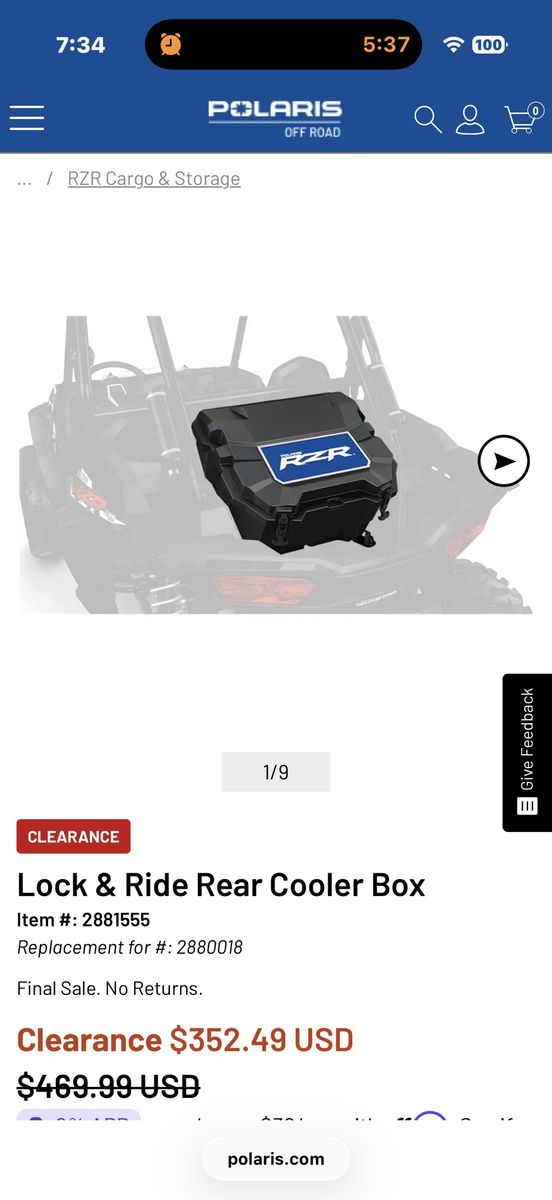 Polaris rzr lock n ride cooler/ storage box
