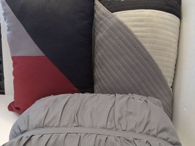Mainstays Accent Pillow Set - Modern Geometric & Ruched Throw Pillows (Grey, Red, Black, White)