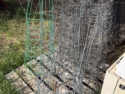 Assorted Garden Tomato Cages - Green & Galvanized Metal, Various Sizes